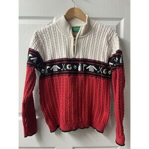 Vintage Liz Claiborne Sweater Womens Large Golf Cotton Cable Knit 1/4 Zip